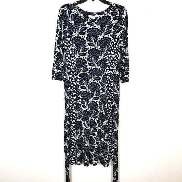 Boden Women Floral Midi Dress Size US 6R Navy White Long Sleeve Tie Waist - Picture 1 of 10